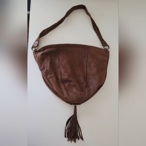 Pulicati Italian Butter Soft Brown Leather XL Hobo Shoulder Bag Tote Tassel
